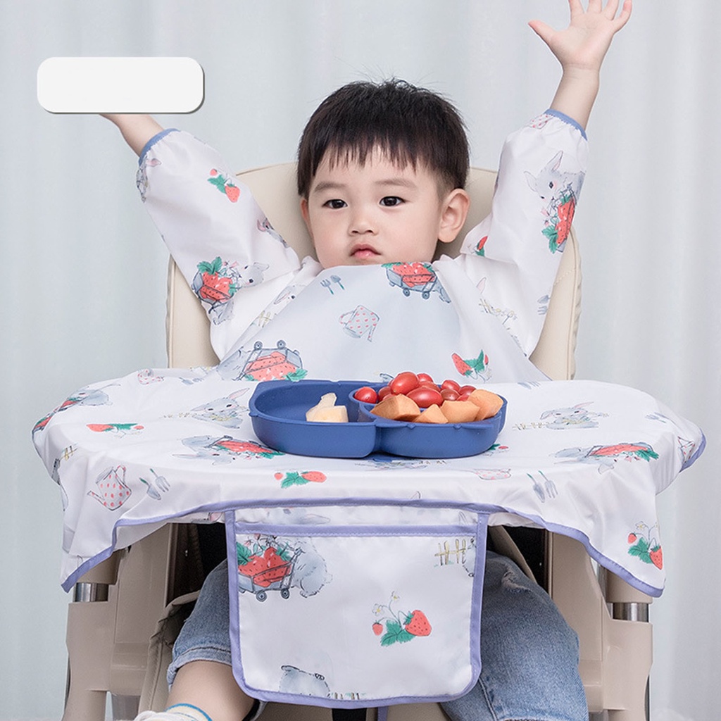 Babyfair. Áo ăn dặm dài tay chống thấm nước cỡ lớn tùy chọn màu sắc cho bé 75*54cm