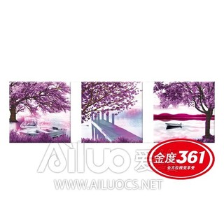 Tranh thêu chữ thập phong cảnh cây tím 3 bức 3D Ailuo AL31590