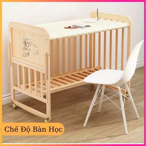 Cũi gỗ 2 tầng cho bé , Nôi cũi em bé chất liệu gỗ thông size 105 x 60 x 85 cm