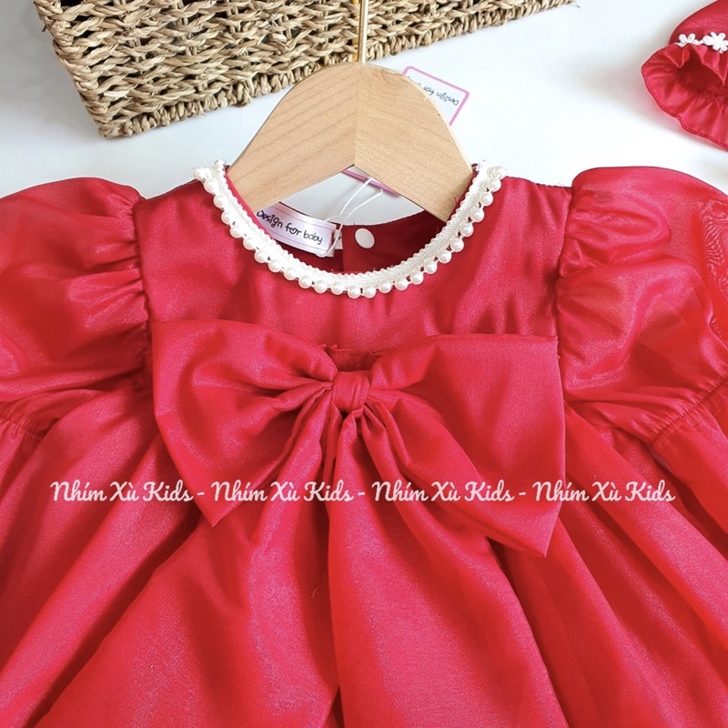 Body Váy Tơ Đỏ 𝐍𝐇𝐈́𝐌 𝐗𝐔̀ 𝐊𝐈𝐃𝐒 Cho Bé Gái Sơ Sinh, Đầy Tháng, Thôi Nôi, Sinh Nhật Chất Tơ Hàn Ánh Nhũ B050