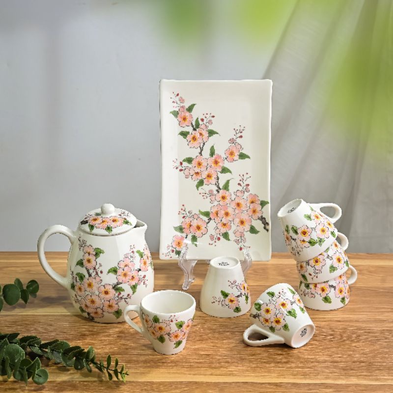 Bộ ấm chén trà Bát tràng vẽ tay, gốm sứ cao cấp