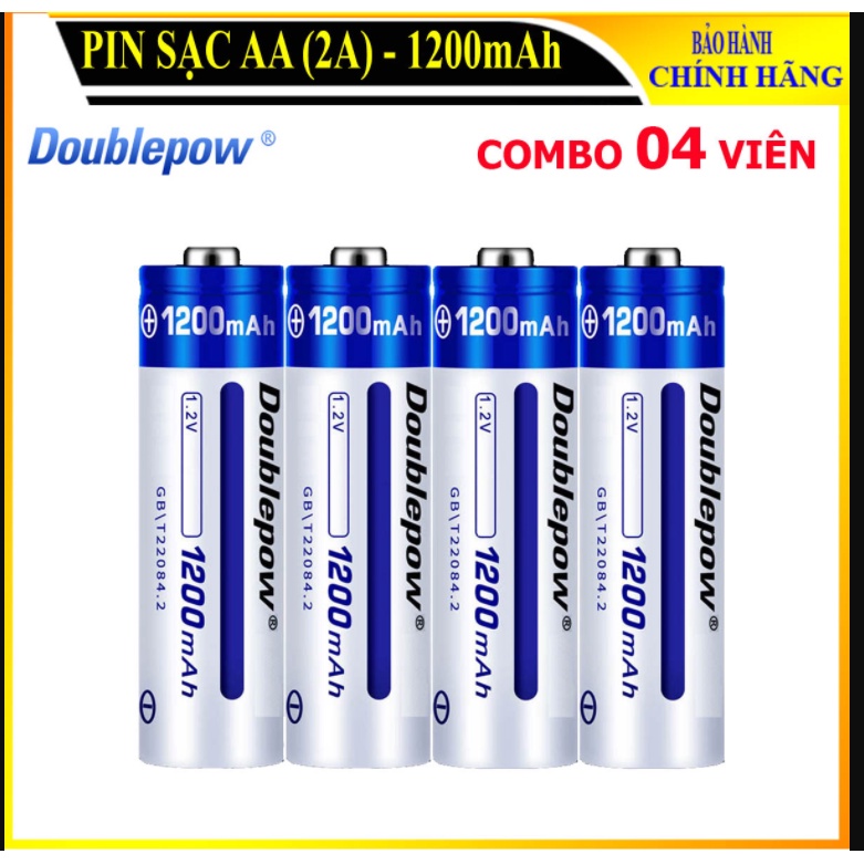 Bộ 4 Pin Tiểu Sạc AA 1200mAh, Sạc Pin Doublepower