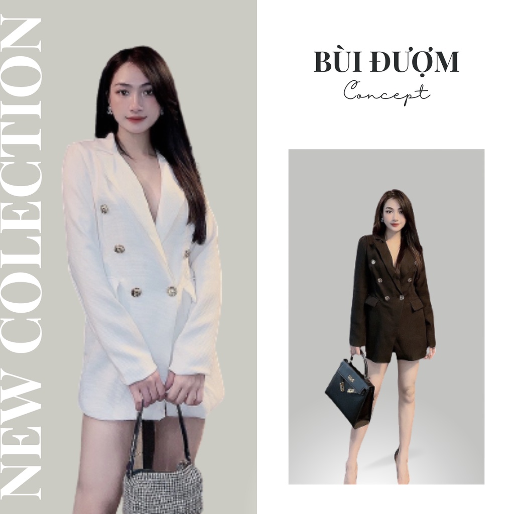 Áo Vest Dạ Dáng Qua Mông Sang Chảnh Bùi Đượm Concept, Áo Vest Tay Dài Xẻ Ngực Đính Cúc Ngọc Nổi Bật BĐ58