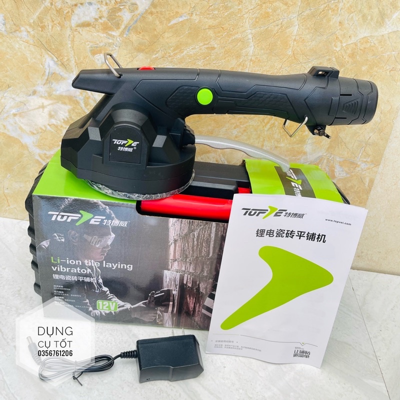 Máy ốp lát gạch hai chức năng TOPVEL dùng pin-Hít gạch và đầm rung