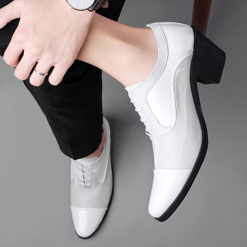 Giày Da Bóng Cao Gót / Giày Cao Gót Mũi Nhọn Có Đệm Nâng Chiều Cao Phong Cách Hàn Quốc Cho Nam