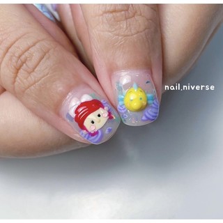 Nailbox thiết kế ( Tiên cá Ariel hoạ tiết nổi & k nổi from ngắn 2 )