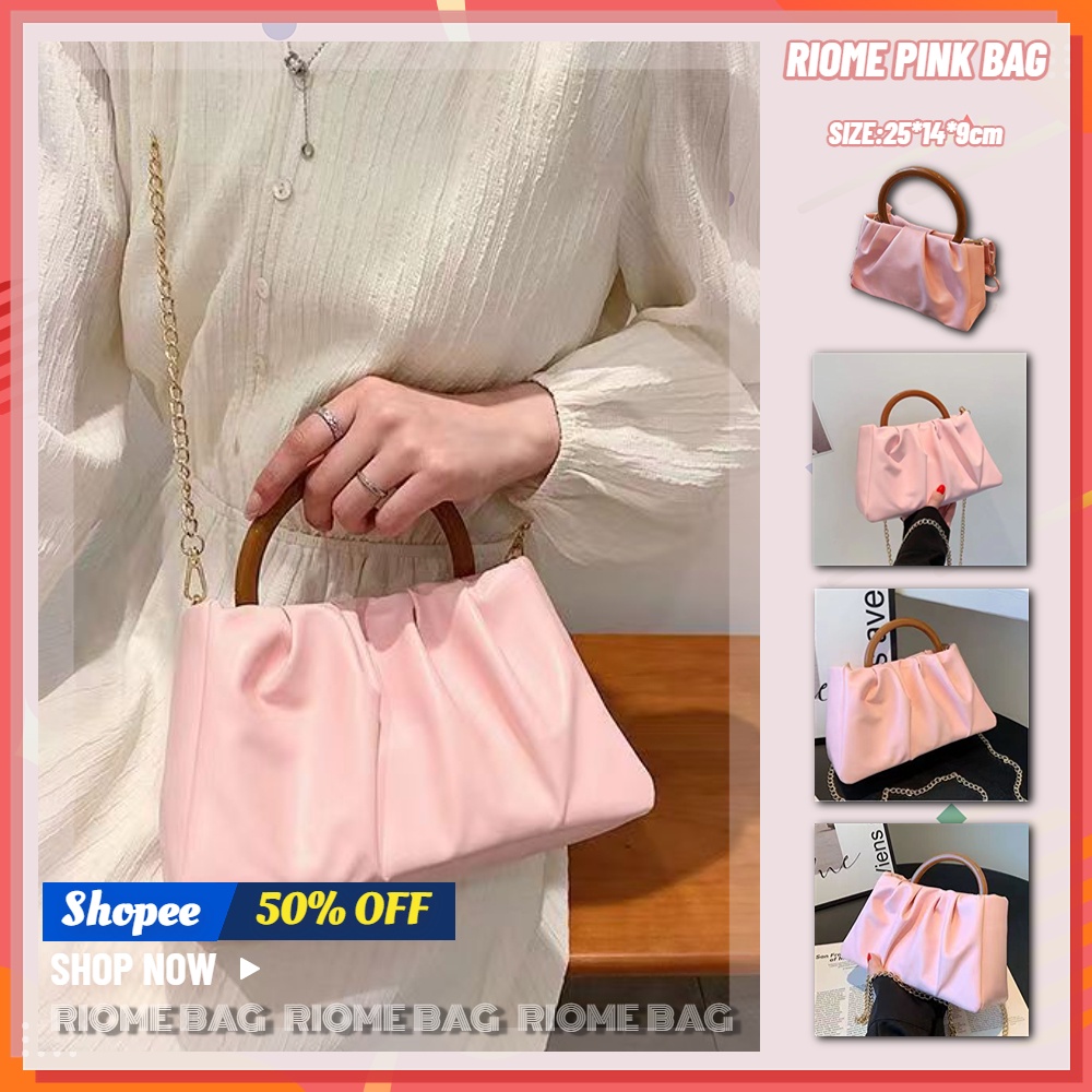 💗Túi Xách Da Pu Đeo Cánh Tay Họa Tiết Kẻ Sọc Màu Hồng Thời Trang Mùa Hè Dành Cho Nữ