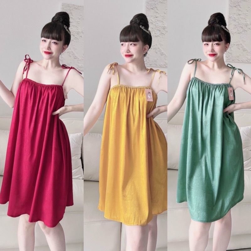 Đầm ngủ nữ, Váy ngủ sexy lụa xước cao cấp mềm mại xinh xắn free size > 65kg