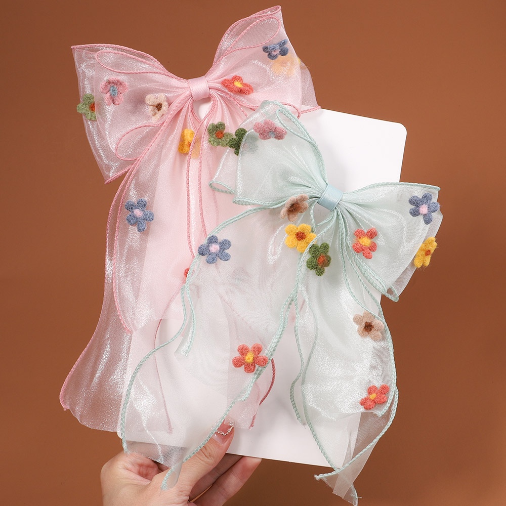 Kẹp tóc KIDSBOWS hình nơ vải chiffon thêu họa tiết hoa xinh xắn thời trang dành cho bé gái