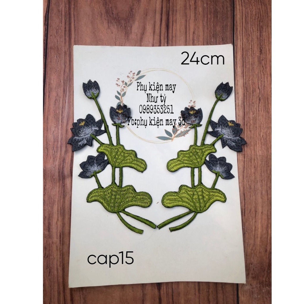 Hoa thêu sen ủi cặp