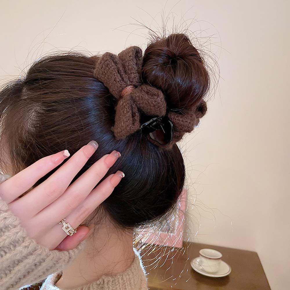 Kẹp Tóc Nơ Hai Mặt Bằng Len Dệt Kim Thời Trang Mùa Đông Hàn Quốc