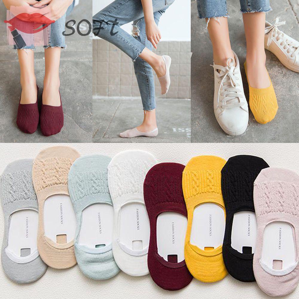 Vớ cotton dệt kim cổ ngắn thiết kế chống trượt cho nữ