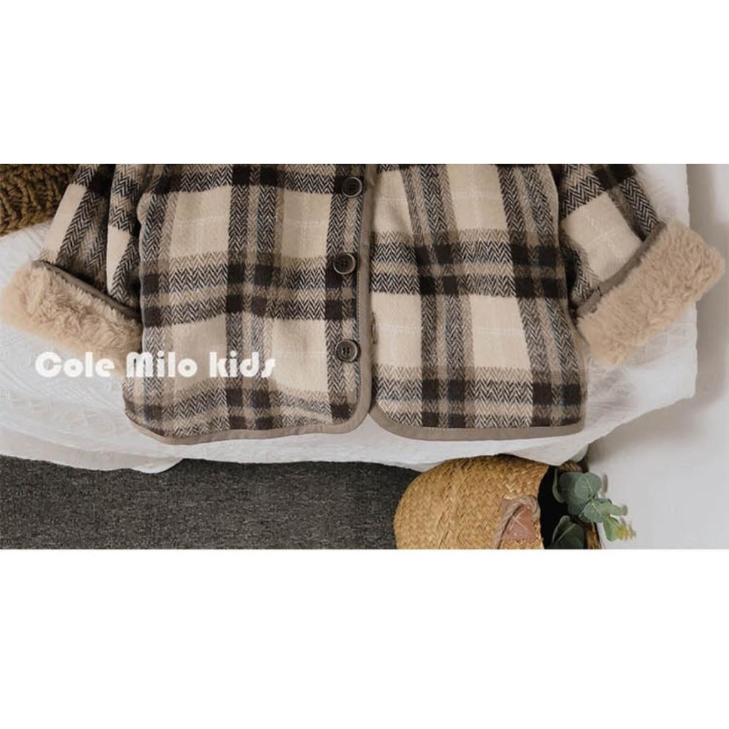 Áo Khoác Len Cotton Lót Lông Cừu Dáng Rộng Họa Tiết Kẻ Sọc Phong Cách Hàn Quốc Thời Trang Thu Đông Mới Cho Bé Trai Và Gái