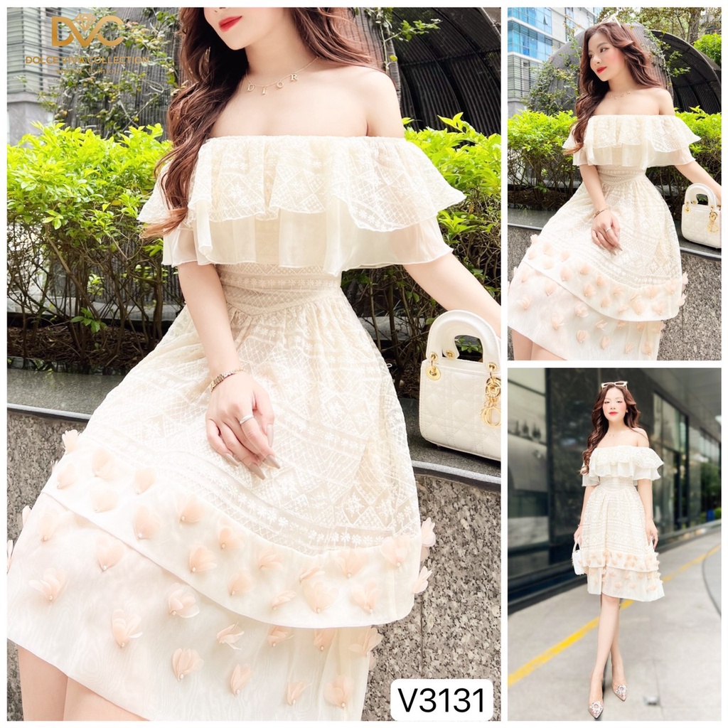 VÁY REN KEM TRỄ VAI ĐÍNH HOA V3131-DVC