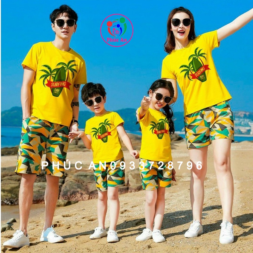 SET ÁO và QUẦN Đồ đi biển gia đình 3 4 5 người đồng phục du lịch biển nam nữ đủ size áo và quần nổi bật -Surf
