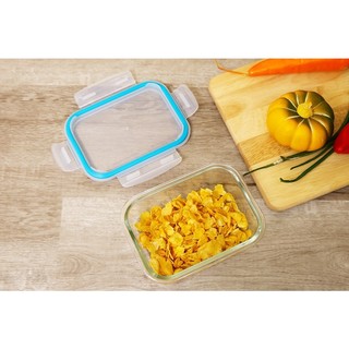 Hộp thuỷ tinh chịu nhiệt 640ml nắp xanh - Hộp đựng thức ăn, thực phẩm để tủ lạnh
