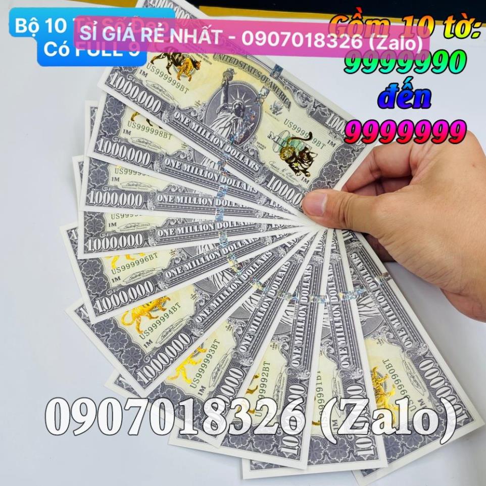 Bộ 10 Tờ Seri Đẹp, có tờ FULL 9 , Tiền Lì xì độc 1 Triệu USD Mỹ hình Mèo mạ vàng sang chảnh, có bảo an