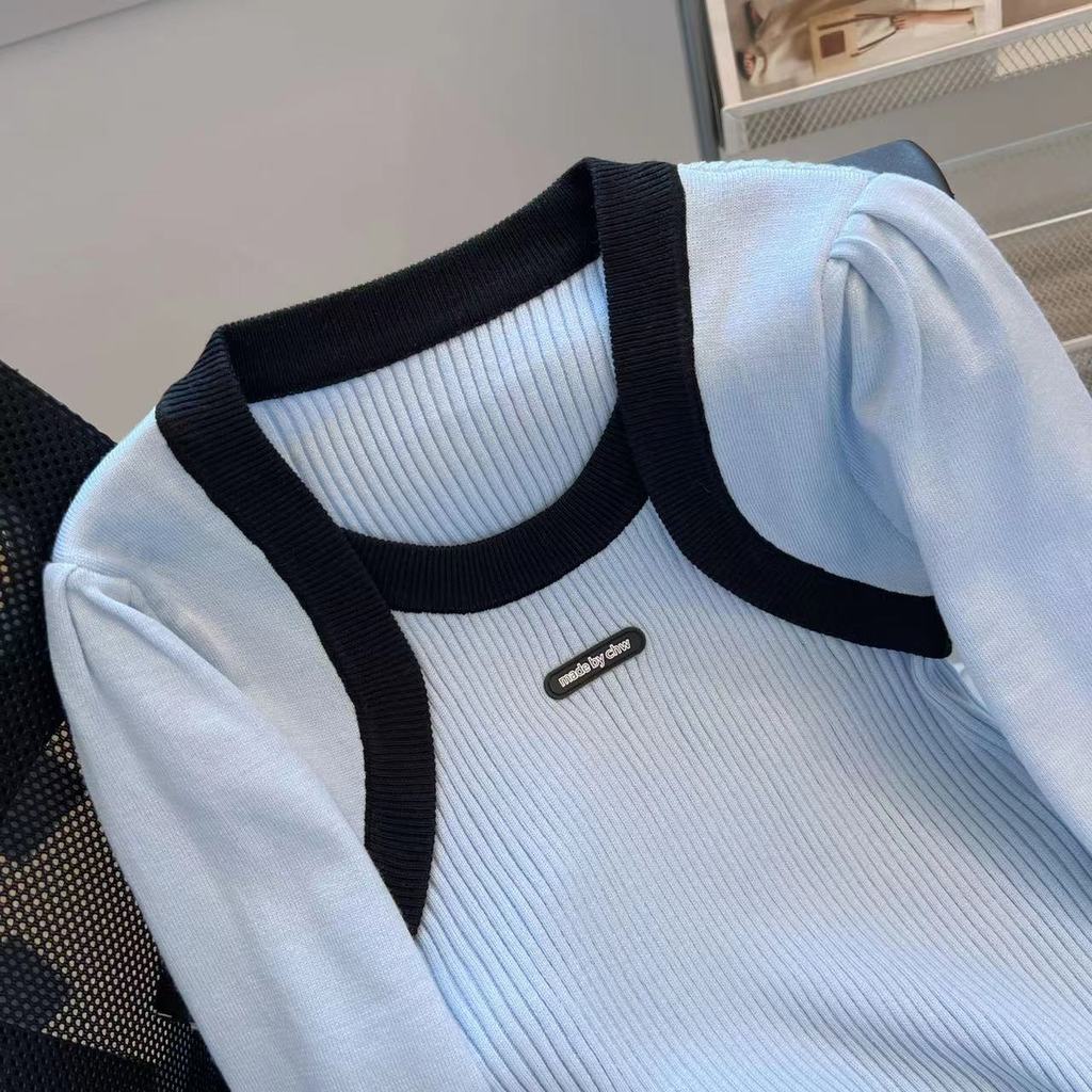 Áo Dệt Kim Tay Phồng Thời Trang Thu Đông Hàn Quốc Mới Cho Nữ