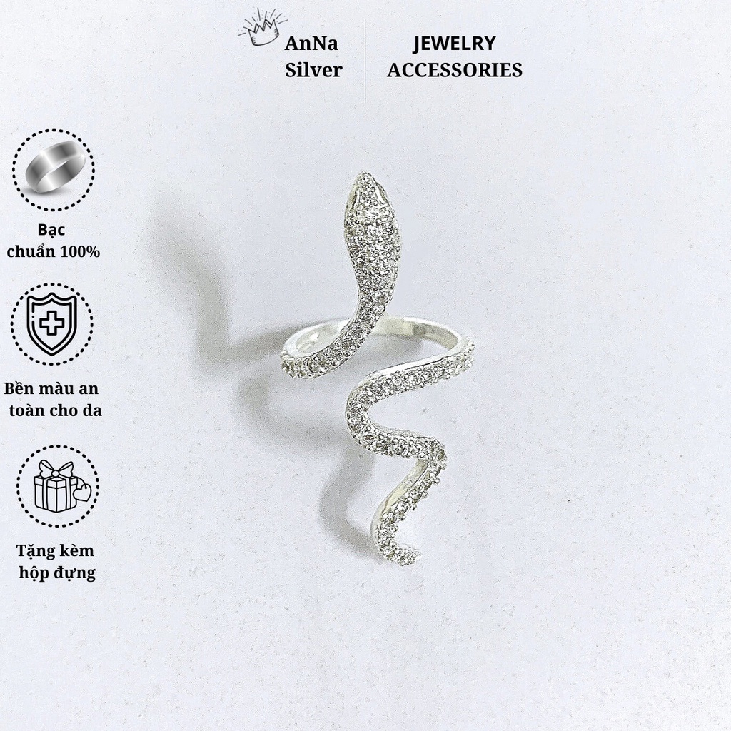 Nhẫn bạc nữ bạc 925 không gỉ, nhẫn hình con rắn đính đá freesize thời trang AnNa Silver