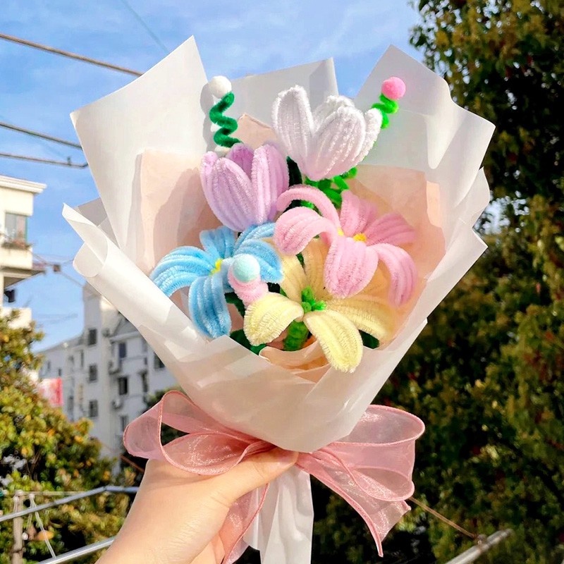 Set 100 Sợi Dây Kẽm Nhung Thanh Xoắn Làm Hoa Quà Tặng Handmade Thủ Công Twist Stick Pipe Cleaner DIY
