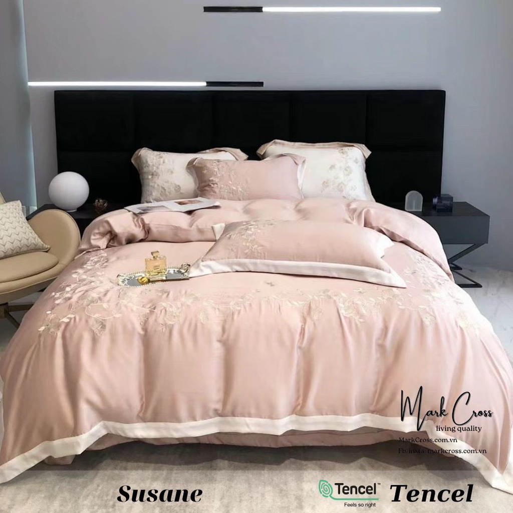 Susane - Bộ Chăn ga cao cấp Mark Cross Tencel 60s thêu họa tiết