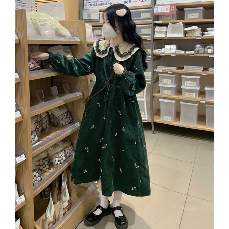 🎀váy babydoll Đầm Công Chúa Dáng Rộng Cổ Búp Bê Màu Xanh Lá Giáng Sinh Phong Cách Nhật Bản Ngọt Ngào Cho Nữ
