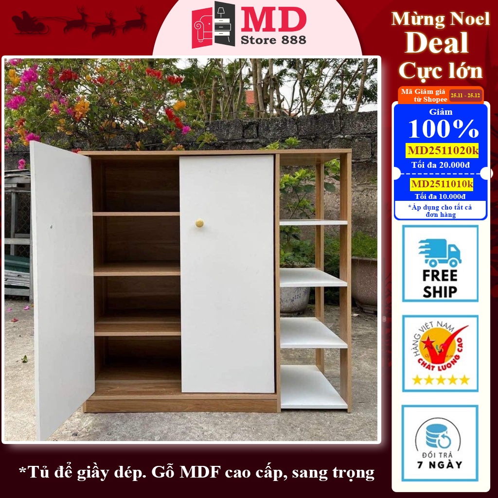 Tủ Để Giày Dép, Mỹ Phẩm 2 Cánh 4 Ngăn Màu Trắng Phối Gỗ