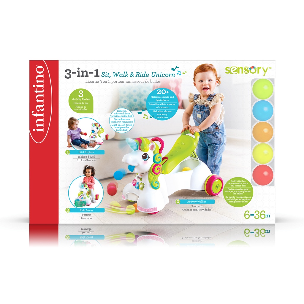 Xe tập đi kiêm chòi chân 3 trong 1 Infantino 3-In-1 Sit, Walk & Ride Elephant - Unicorn