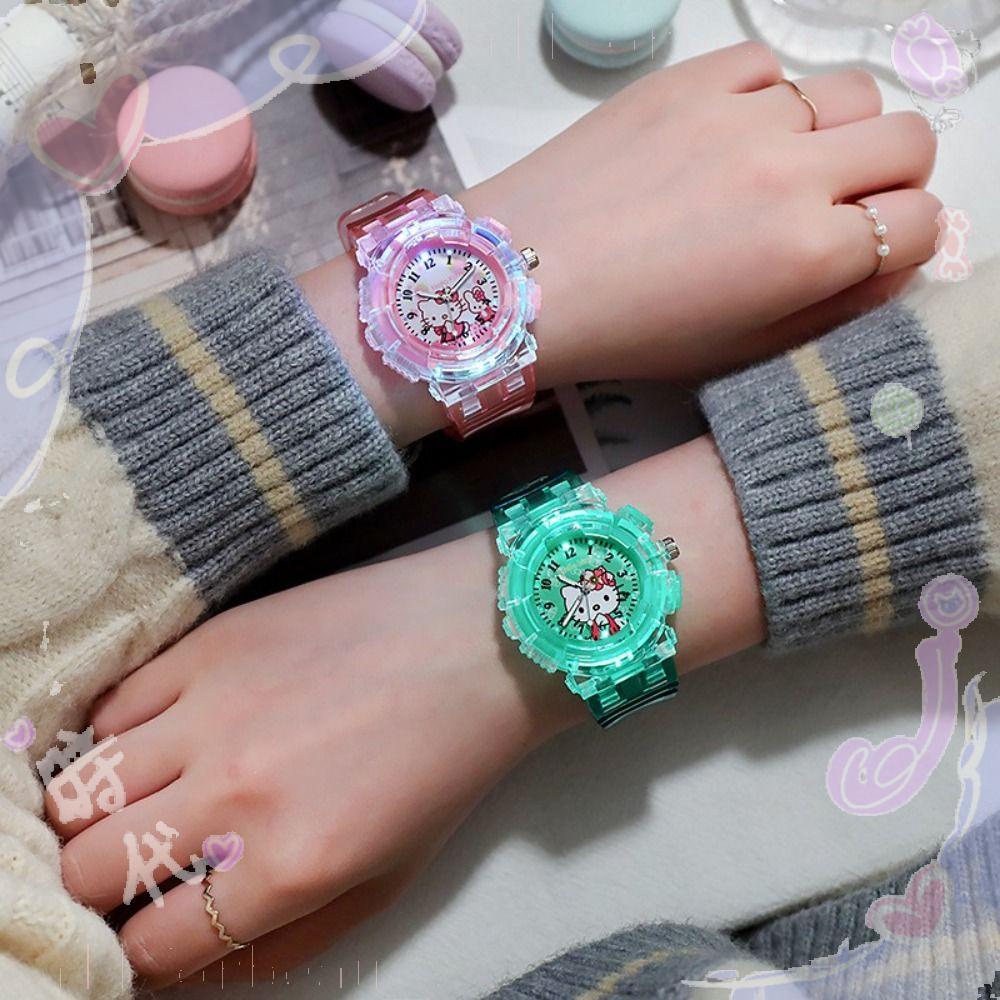 Đồng Hồ Đeo Tay Trong Suốt Chống Nước In Hình Mèo Hello Kitty Cho Bé
