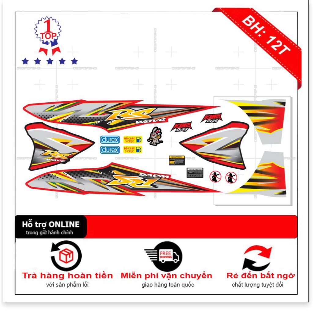 DECAL PVC 5 LỚP CHẤT LƯỢNG CAO Tem rời wave RS đỏ đen new