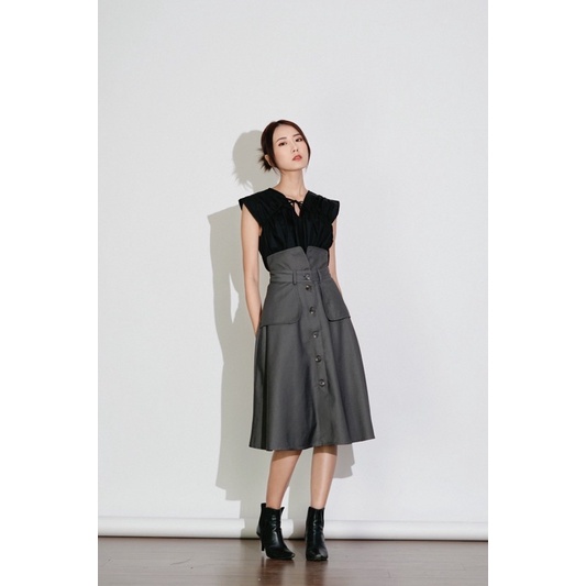 Chân váy midi dáng dài cạp cao cúc cài giữa thời trang dành cho nữ - Neck midi skirt - Caffeine Studio