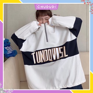 Áo sweater TUNOQV zip tay dài nữ nỉ unisex big size dáng thụng Hàn Quốc trơn cổ cao thêu chữ CHUDUDI TDT20