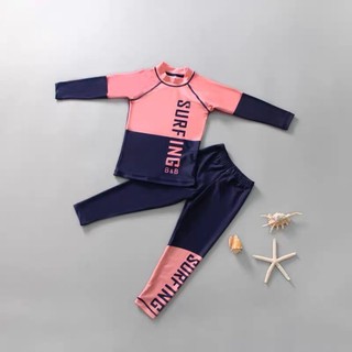 Đồ bơi cho bé gái tay dài quần dài chữ hồng đồ bơi trẻ em
