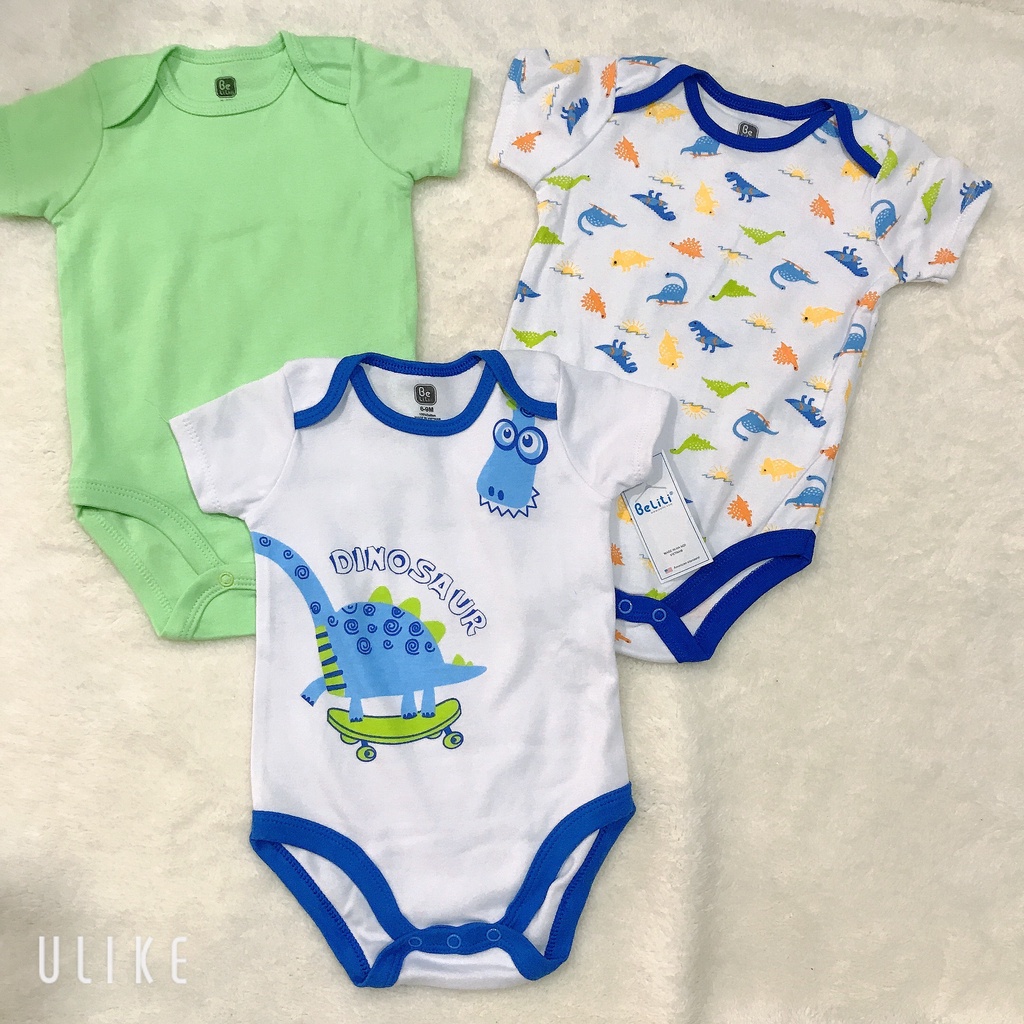 Combo 3 bộ Body Suit Chíp beliti Hàng Xuất Mỹ cho bé trai / bé gái Body tay ngắn / áo liền quần bé sơ sinh 0-10kg
