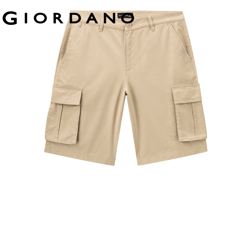 Quần short Giordano 01102302 ống rộng cạp trung bình chất liệu cotton thoải mái phối túi hộp thời trang mùa hè cho nam