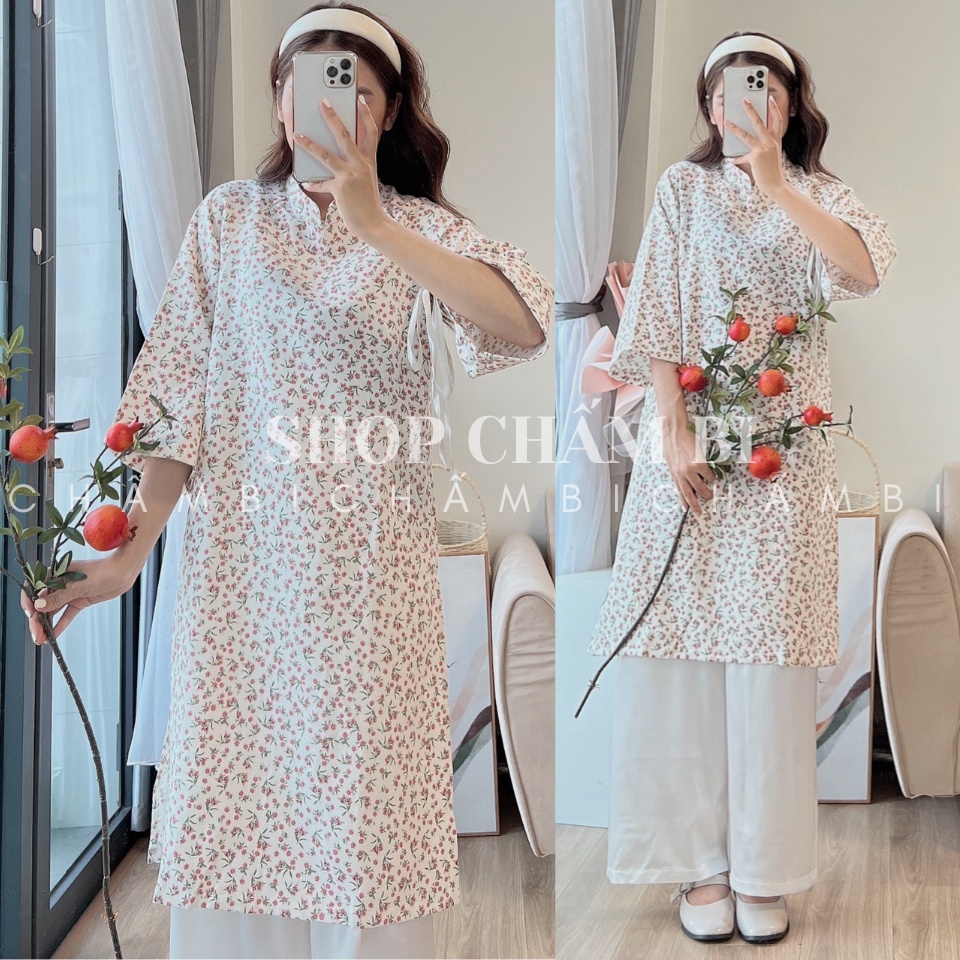 Áo dài nữ cách tân S.105, Set áo dài hoa nhí kèm quần mặc tết 6 màu cực xinh - Thời trang nữ Chấm Bi