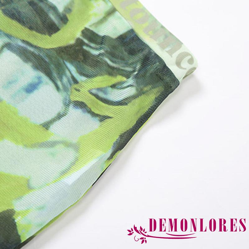 Bộ Áo Croptop Ngắn Tay + Chân Váy Ôm Mini 2 Mảnh In Họa Tiết Graffiti Thời Trang Mùa Hè Cho Nữ