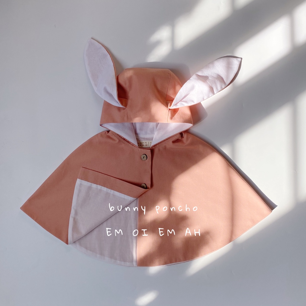 Áo choàng Poncho thỏ hồng cam cho bé - BUNNY PEACH