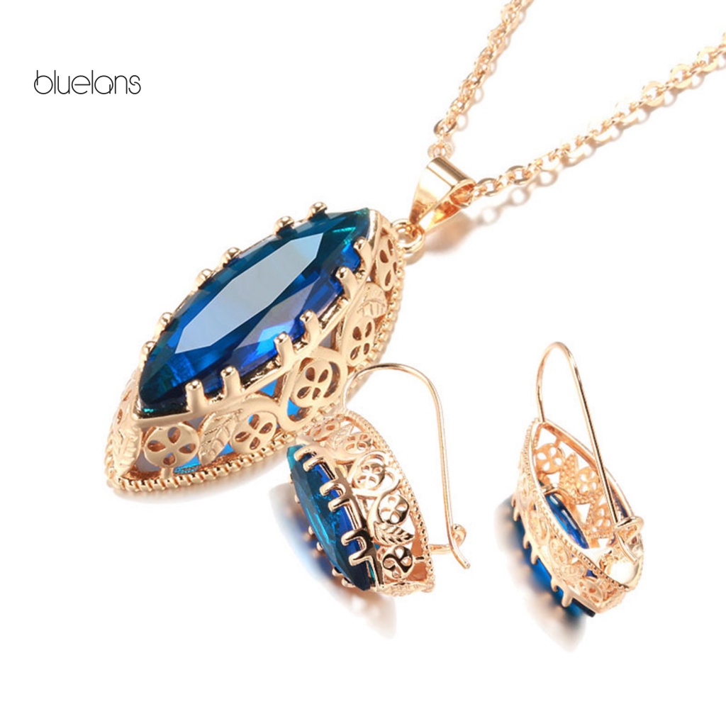 1 Bộ Vòng cổ + Bông Tai Đính Đá Nhân Tạo Hình Giọt Nước Mạ Điện Phong Cách Cổ Điển Thời Trang Cho Nữ