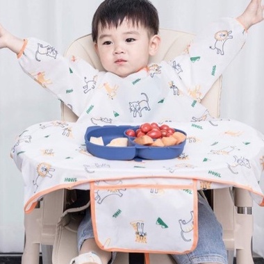 Babyfair. Áo ăn dặm dài tay chống thấm nước cỡ lớn tùy chọn màu sắc cho bé 75*54cm