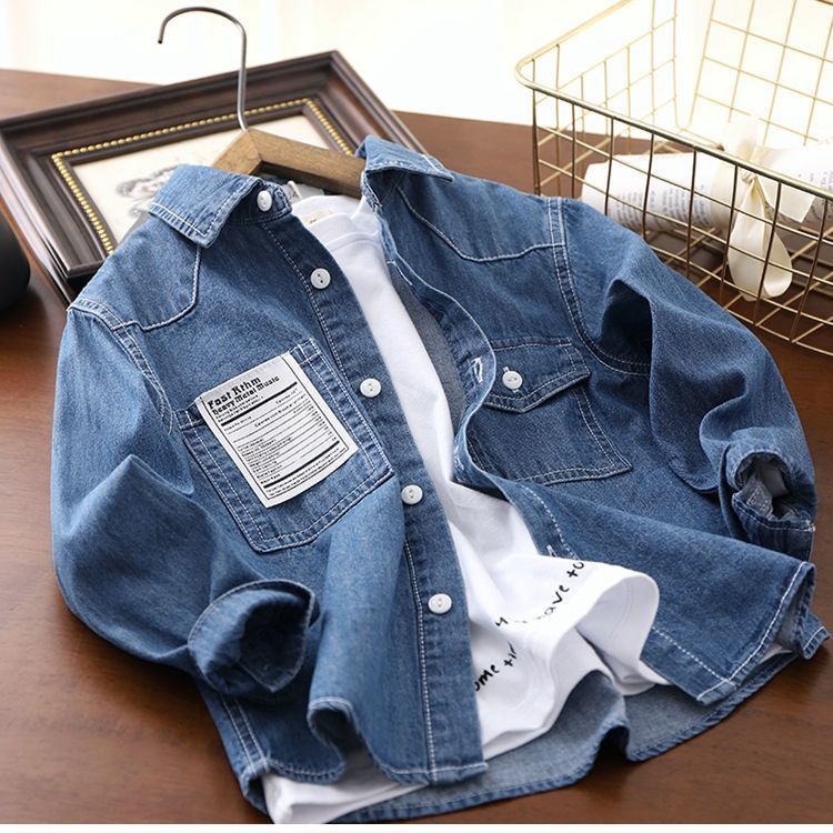 Mới Áo Sơ Mi Denim Tay Dài Phong Cách Thời Trang Mới 2022 Dành Cho Bé Trai