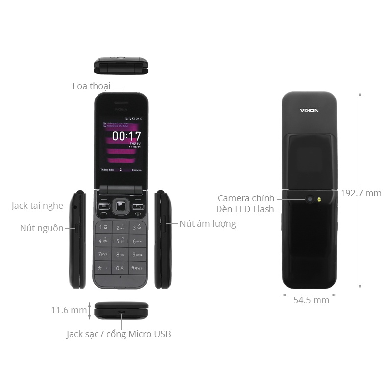 Điện thoại nokia nắp gập 2720 4G hàng loại 1 mới fullbox 2 sim cho người già giá rẻ