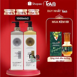 Cặp Dầu Gội Collagen Vinge Phục Hồi Và Kích Thích Mọc Tóc 1000ml x 2 - Tặng Tinh Dầu