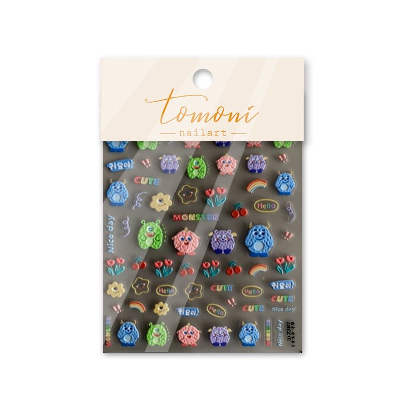 Miếng Dán Trang Trí Móng Tay Hình Quái Vật 5D Dễ Thương to2387