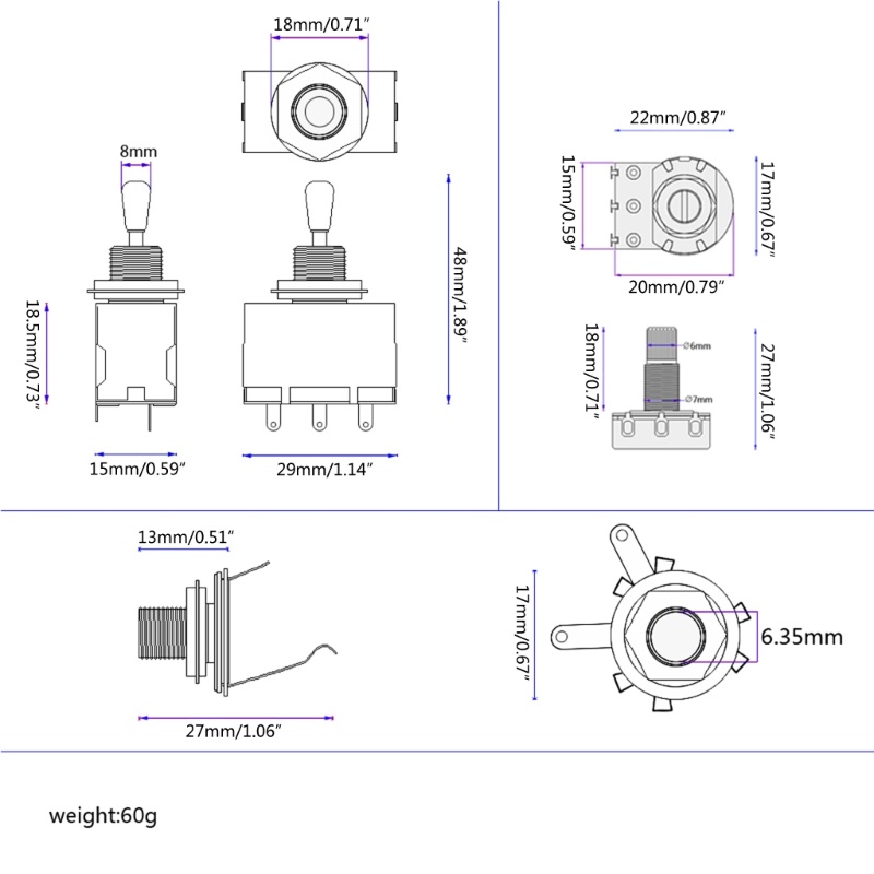 Dây Công Tắc Âm Lượng Ba Chiều 500K 1V1T Thay Thế Chuyên Dụng Dành Cho Guitar Điện