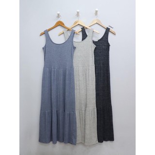 C0347 (C0348) - Đầm thun gân maxi xuất dây bản to, trơn & sọc ngang