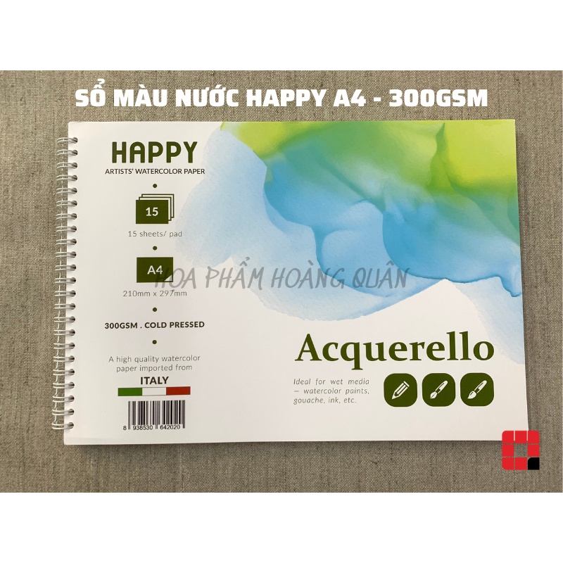 Sổ / Tập giấy vẽ màu nước Happy 300gsm A5/A4/A3