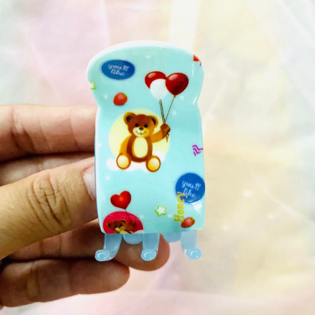 Kẹp tóc càng cua 5 răng đầu tròn họa tiết gấu bông