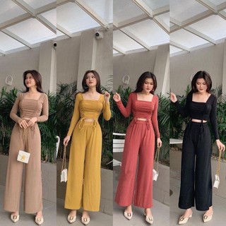 Set đồ bộ áo kèm quần ống rộng thun dẻo cotton