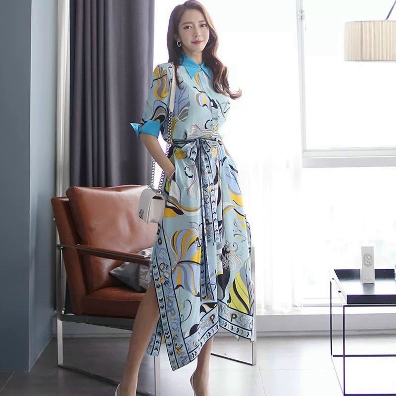 ( HÀNG NHẬP) VÁY MAXI CỔ SƠ MI XẺ TÀ THIẾT KẾ HÀN QUỐC SIÊU ĐẸP